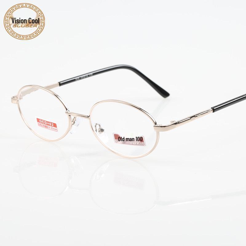 Elderly Women's Metal Full-Rim Oval Frame Retro Reading Glasses 100 Strength - Style 826