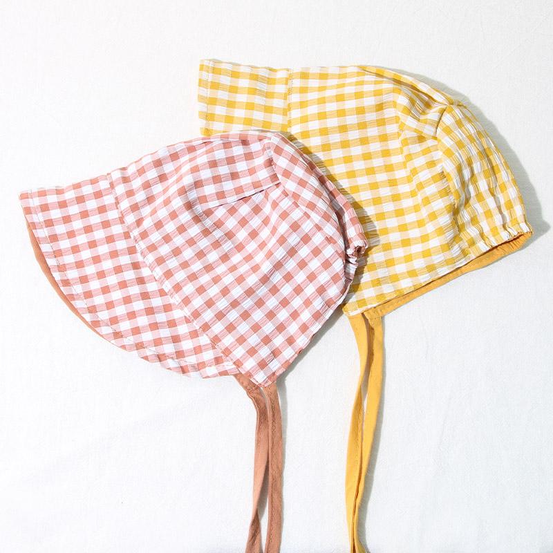 Double Sided Plaid Baby Bucket Hat Summer Cotton Infant Sun Visor Cap Korean Solid Color Reversible Kids Fisherman Caps Bonnet