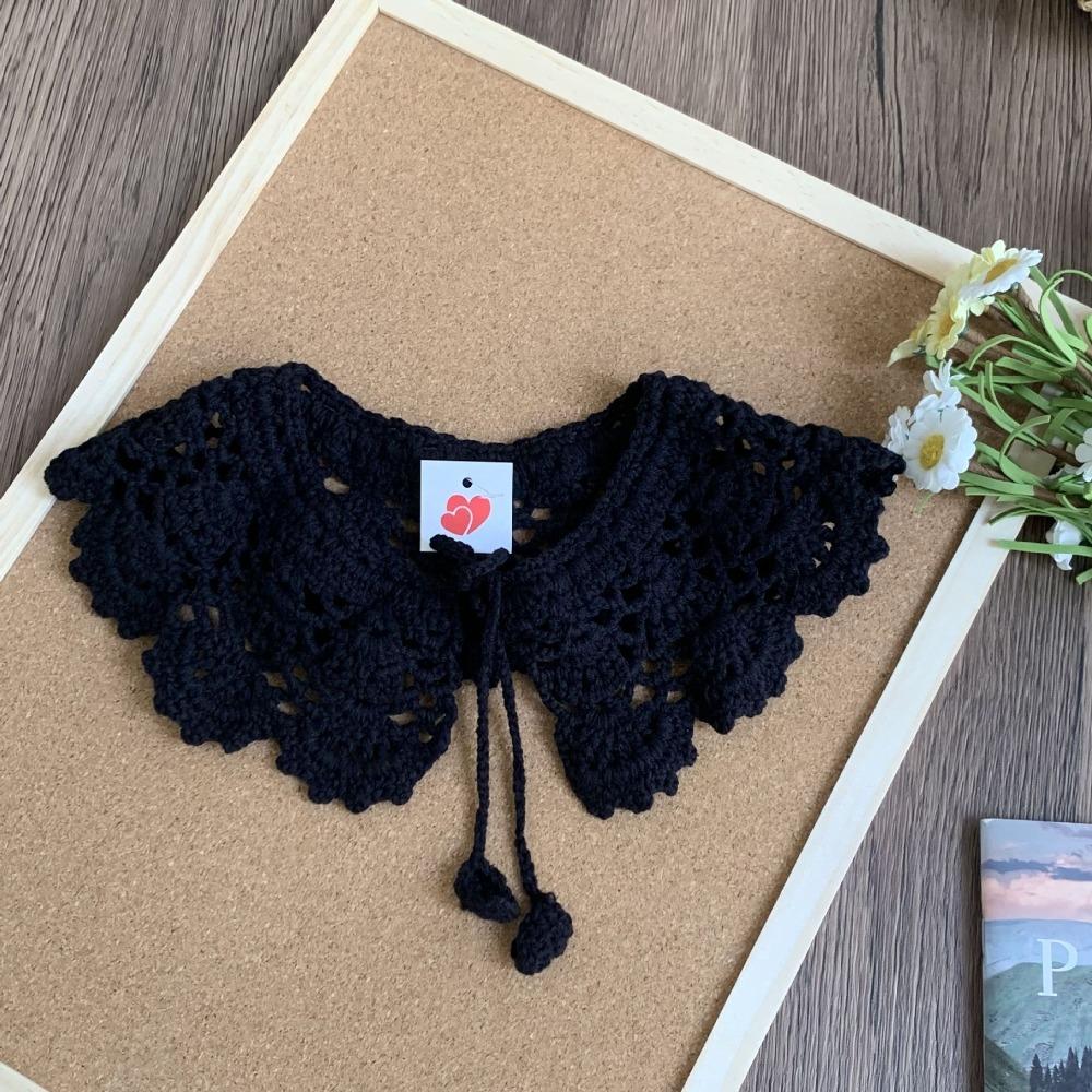 White Milk Silk Crochet Shawl Detachable Scarf Accessories Sweet Fake Collar  Women чёрный