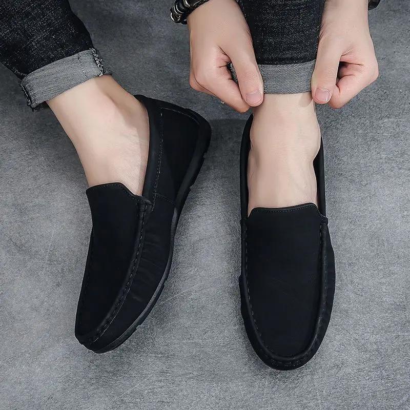 British Style Low-Top Men's Leather Shoes Flat Round Toe Comfortable Cowhide Social Price Retro Slip-on Pu Sale Male Casual Shoe