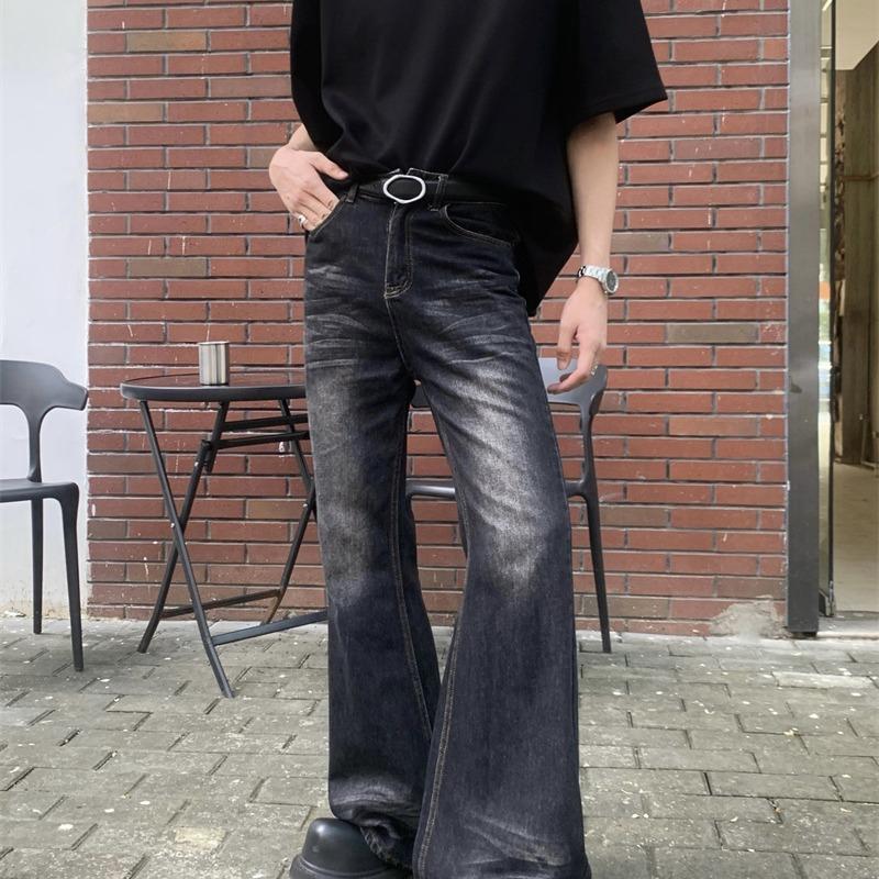 American retro gradual change washed micro pull jeans trendy men fashion sense tie dye high waist loose wide leg trousers tide