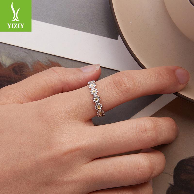 Fresh Little Daisy Open Ring Women'S Simple And Versatile S925 Sterling Silver Platinum Plated Flower Ring