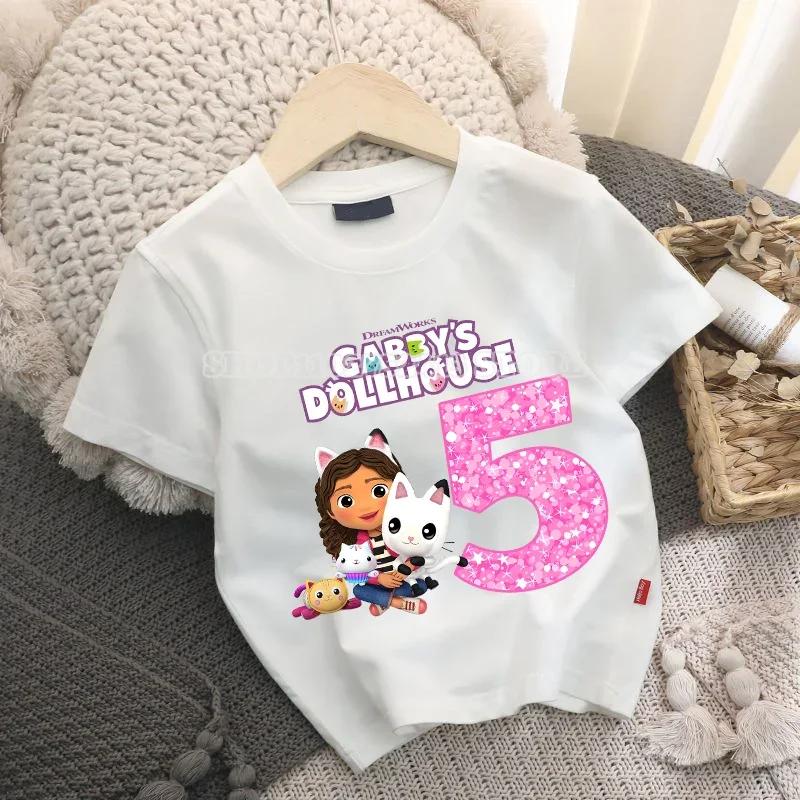 Tričko Gabby Dollhouse Roztomilá Kreslená Digitálna Bábätko Letný Top z Čistej Bavlny Všestranné Jednoduché Detské Pop Oblečenie Narodeninový Darček
