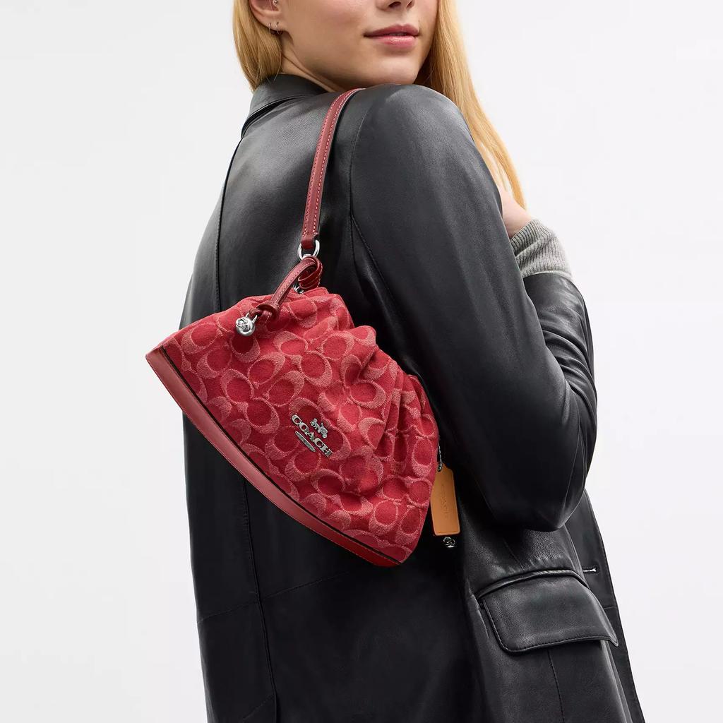 Coach Faye 26 Removable Shoulder Strap Drawstring Magnetic Closure Selected Denim Leather Smooth Leather Shoulder Bag Medium CDB93-SVDN8