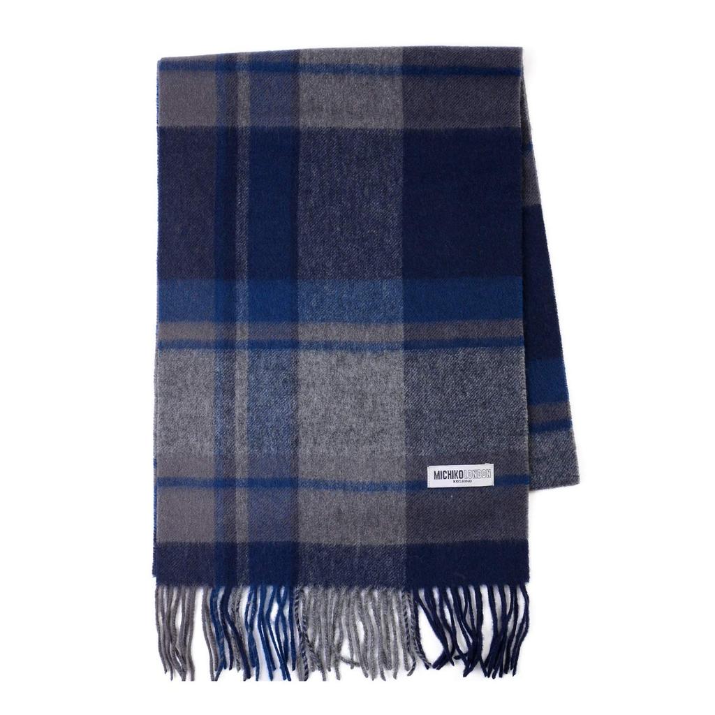 Michiko London Brand Wool Cold Check Pattern Scarf, Unisex, Weather, (C Pattern Blue)