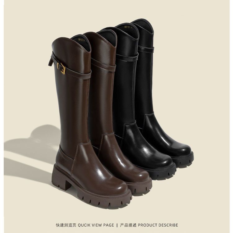 V-mouth boots women's 2025 Hundred Towers autumn and winter velvet heightened thick-soled high boots thick-heeled knight women's boots