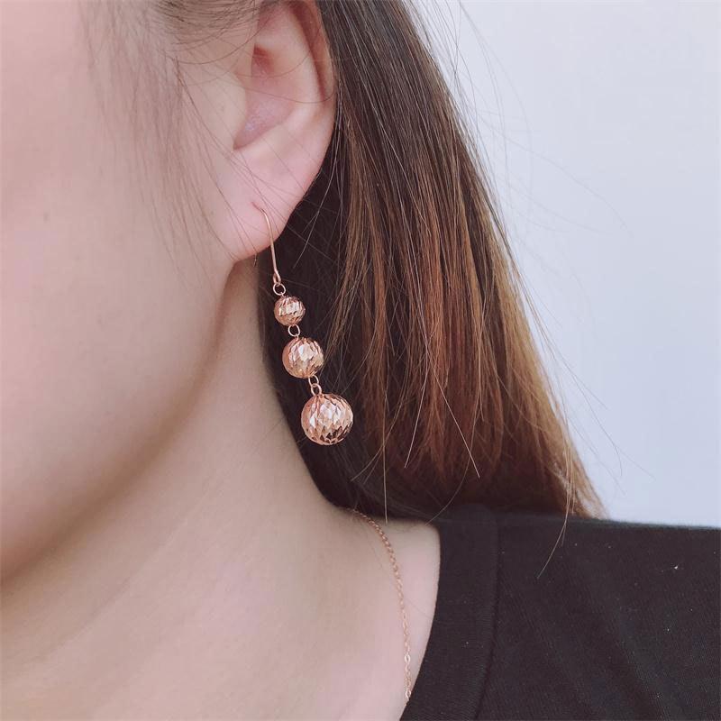 Round Bead Earrings Fashion Personality Temperament Long Purple Gold Color Gold Plated Rose Gold Earrings
