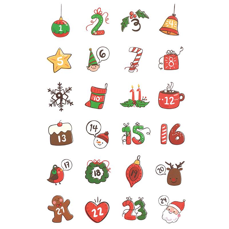 24Pcs/sheet Christmas Advent Calendar Number Sticker DIY Cookie Candy Packaging Sticker Gift Bag Wrapping Seal Dot Label