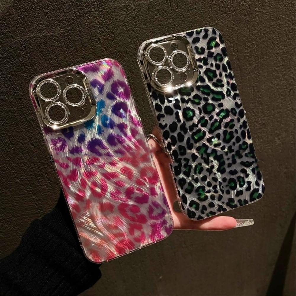 Luxuriöse Handyhülle mit Laser-Strahlen und Glitzer-Leoparden-Print für iPhone 15 14 13 12 11 Pro Max Plus, Glitzer-Diamant-Objektiv, weiche Hülle
