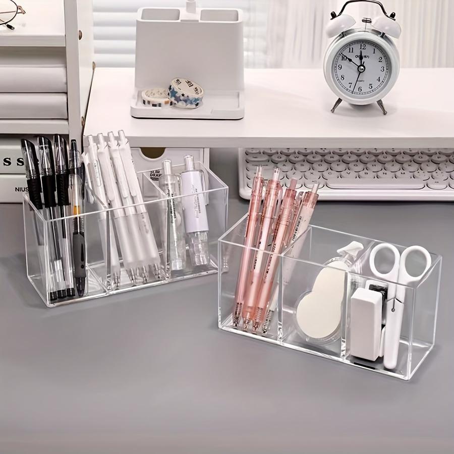1pc Elegant Large Capacity Transparent Cosmetic Storage Box - Clear Makeup Organizer with 3 Compartments for Brushes, Lipsticks