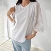 2024 Summer Women's Casual Solid Color Embroidered Cutout Mid-Sleeve T-Shirt