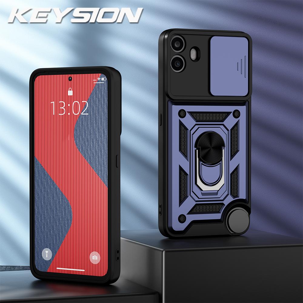 KEYSION Shockproof Armor Case for Nothing CMF Phone 1 Slide Camera Lens Protection Ring Stand Phone Back Cover for CMF Phone 1