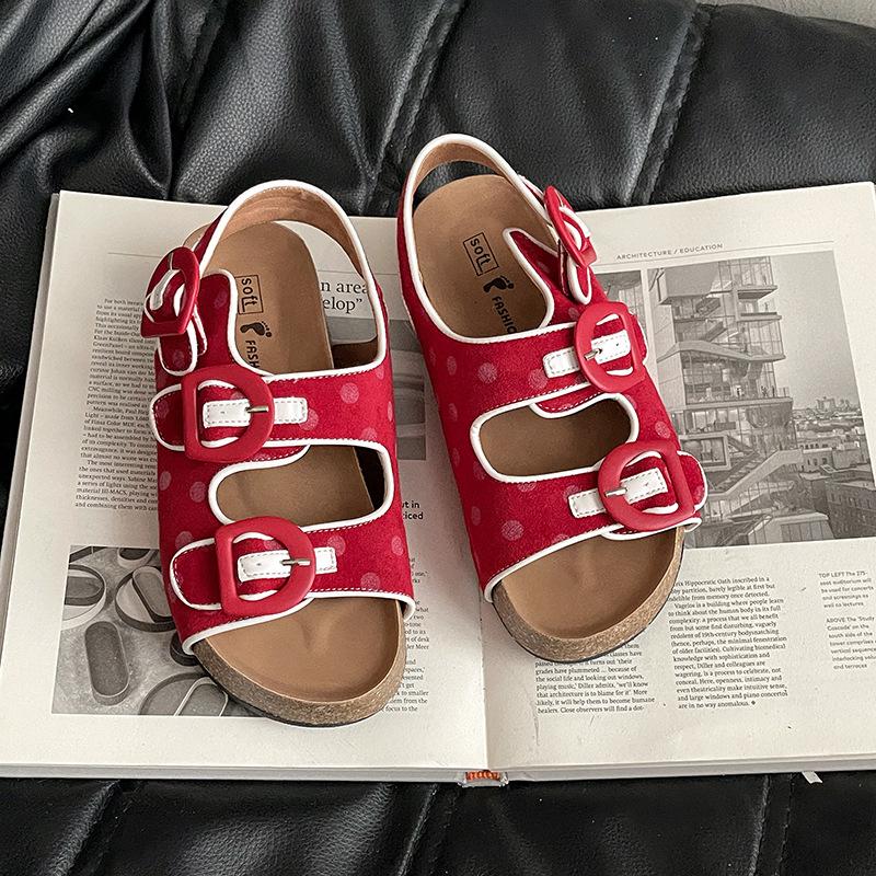 

Polka dot platform shoes for women s new summer versatile and comfortable women wearing sandals with one foot and half drags 35