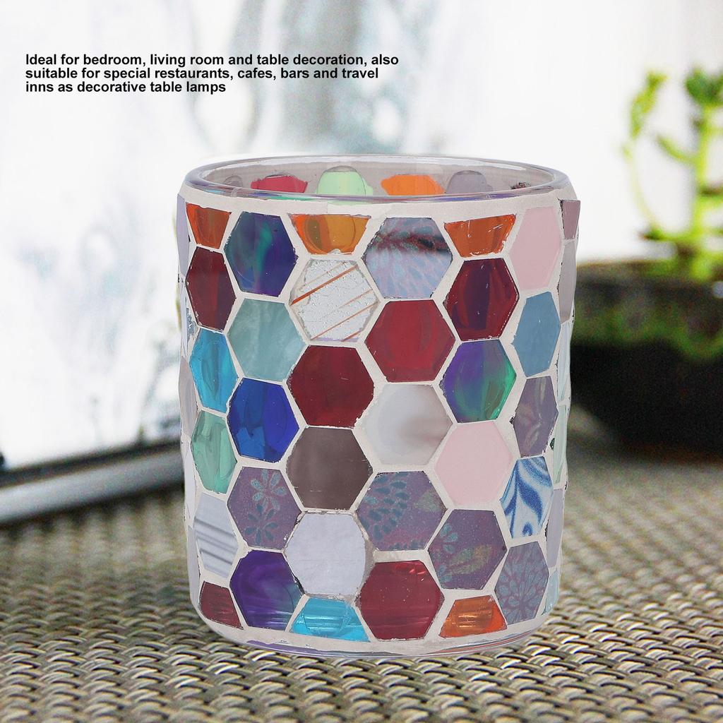 Handcrafted Mosaic Glass Candle Holder Hexagonal Candle Vase Candlestick Holder with Colored Glass Shards for Table Decor Wedding Party
