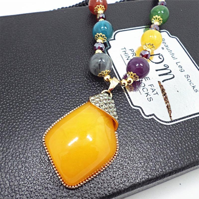Ethnic Style Long Necklace: Retro Water Drop Pendant with Colored Shell for Fall/Winter