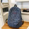 Leopard Print Denim Backpack Student Schoolbag Women Lightweight Backpack