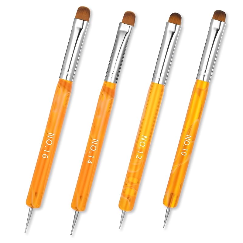 4pcs 2 Way Nail Art Brush with Dotting French Nail Brush Set French Gel Acrylic Nail Art Brush Professional Manicure Tool for Nail Arts Detailed