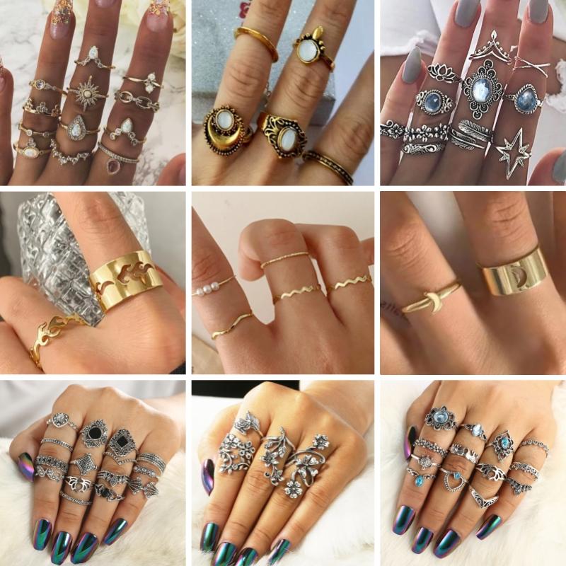 Trendy New Bohemian Women's Rings Set Vintage Antique Laides Retro Fingers Accessories anillos mujer Retro bague femme