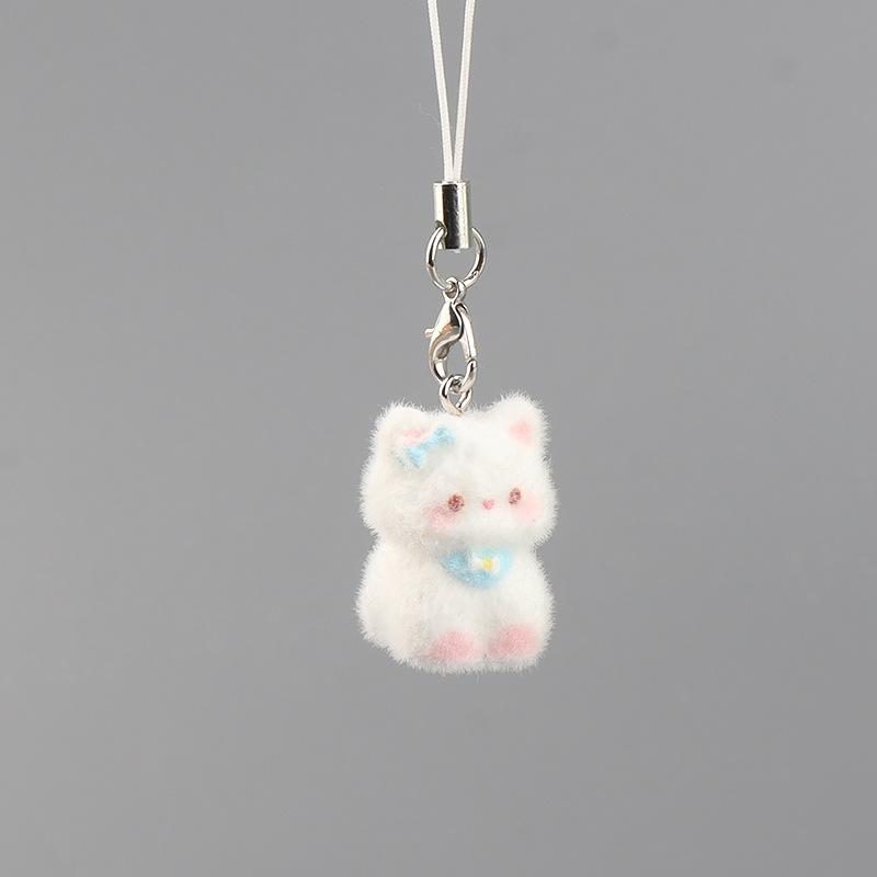 Cute Flocked 3D Resin Bear Keychain Sweet Creative Student Phone Chain Pendant Bag Accessory Phone Strap Gift
