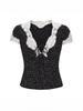 2025 Winter Women's Retro Polka Dot Lace Collar Short Sleeve Pullover Shirt