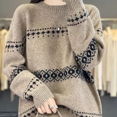 Damen Oberteil Herbst Winter Große Größe Locker Langarm Strick Rundhals Pullover Sweater Top