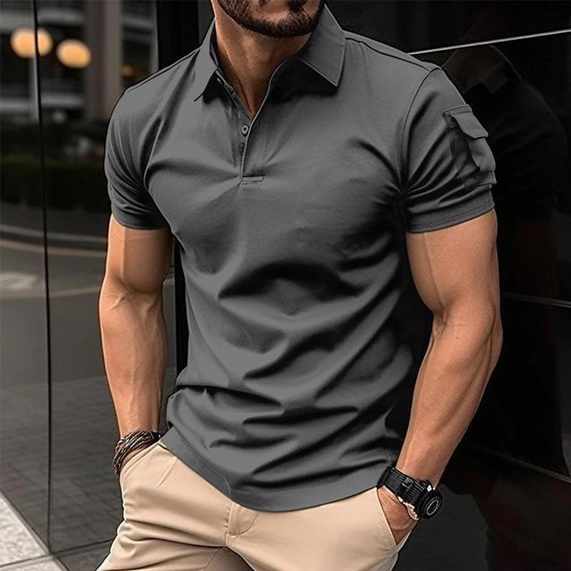 Mens Turn Down Collar Button Short Sleeve Solid Casual Sports Polo Shirt