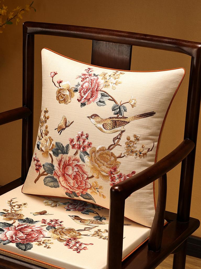 Veemi Home Leinen Kissenbezug Frühling Vögel Stickerei Orientalischer Luxus Hochwertiger Kissenbezug für Couch Sofa Bett 18x18 Zoll