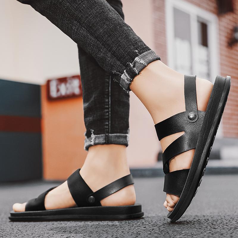 Fashion Comfortable Leather Men Summer Shoes Casual Comfortable Open Toe Sandals Simple Beach Footwear Male Men Shoe Fashion Men Sandals