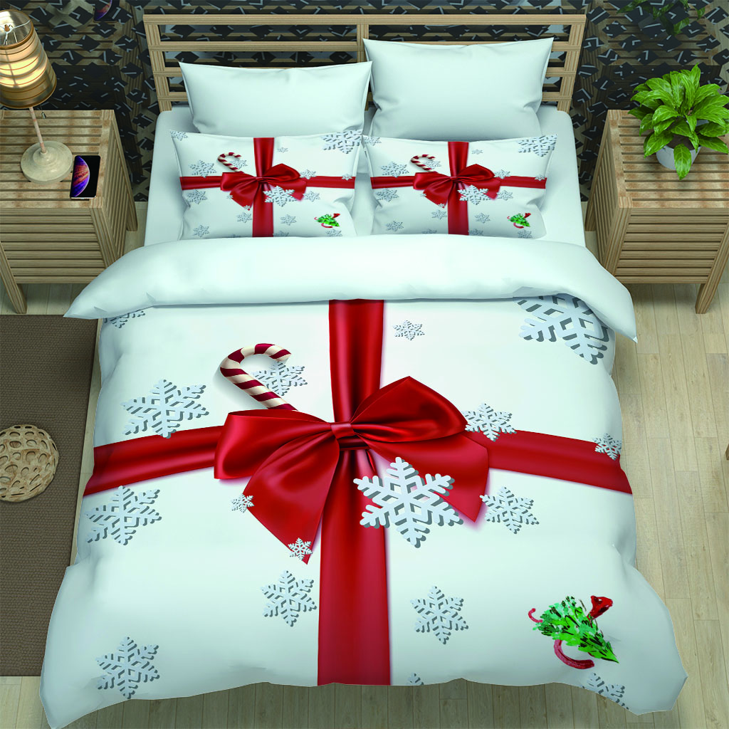 

HUANZHUANG Duvet Cover King Size 2 Pillow Shams 3D Red Christmas Gift 3 Piece Microfiber Duvet Cover With Zipper Closure (135x200cm)