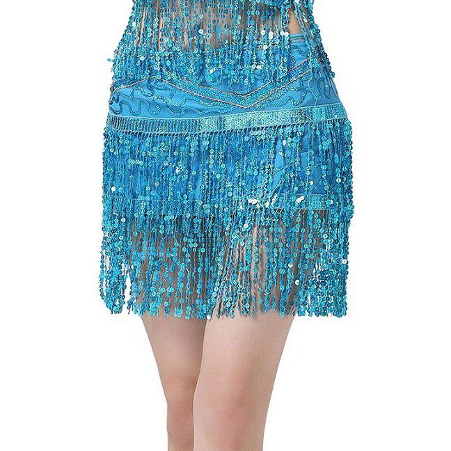 Women's Waist Chain Belly Dance Mini Apron Belly Dance Double Row Sequined Tassel Waist Chain