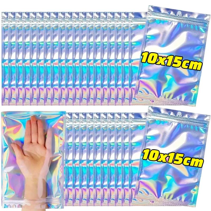 10/100 Stück Laserversiegelungsbeutel Kunststoff Holografisch Süßigkeiten Lebensmittelbeutel Wiederverschließbar Halskette Schmuck Geschenkverpackung Küchenaufbewahrungsbeutel