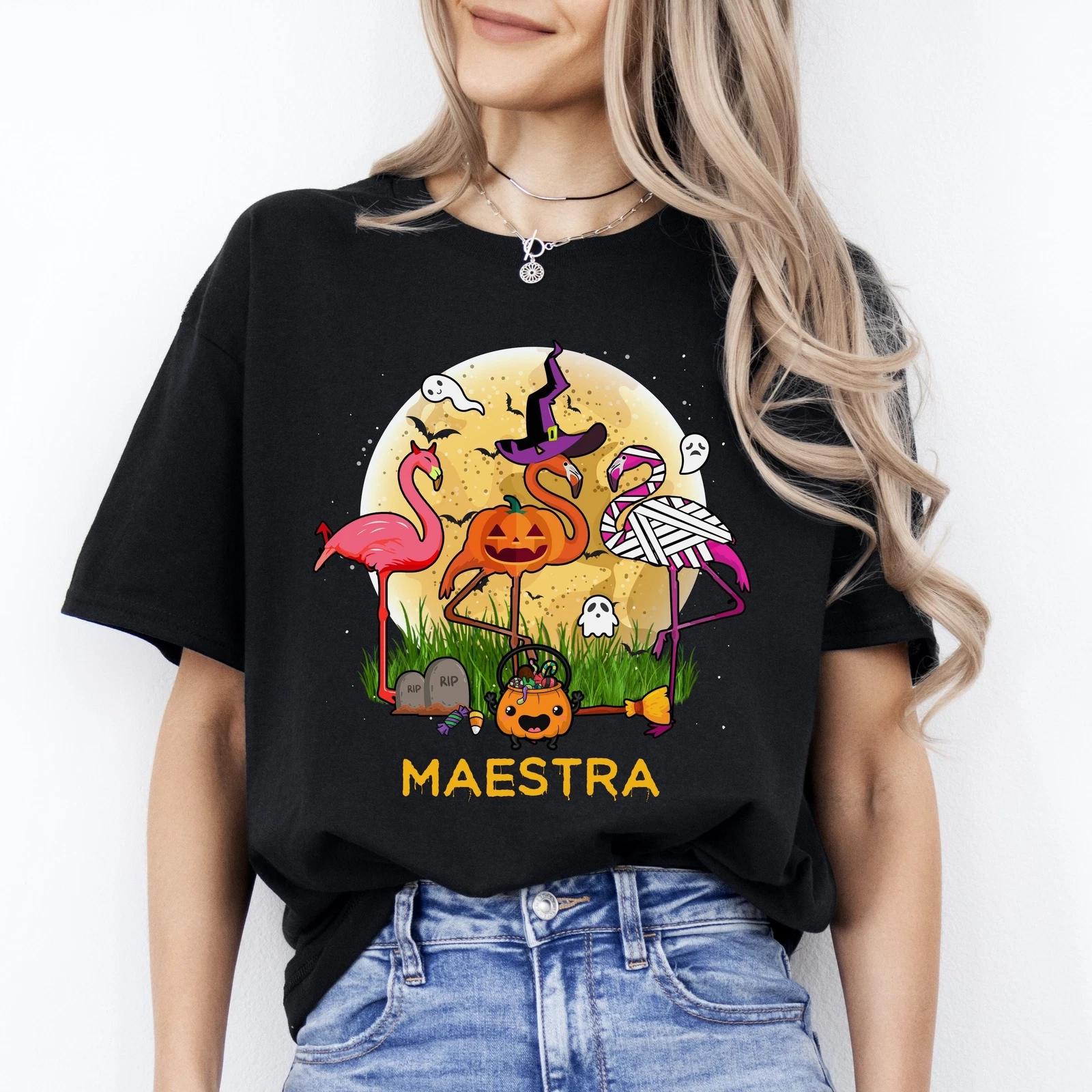 Maestra Halloween Unisex T-Shirt Scary Spooky Spanish Teacher tee Black Dark Hea XL