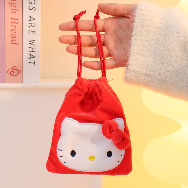 

Sanrio Hello Kitty Kuromi Melody Cinnamoroll Kawaii Character Plush Stuffed Toys Drawstring Cartoon Bag Coin Change Purse Gifts