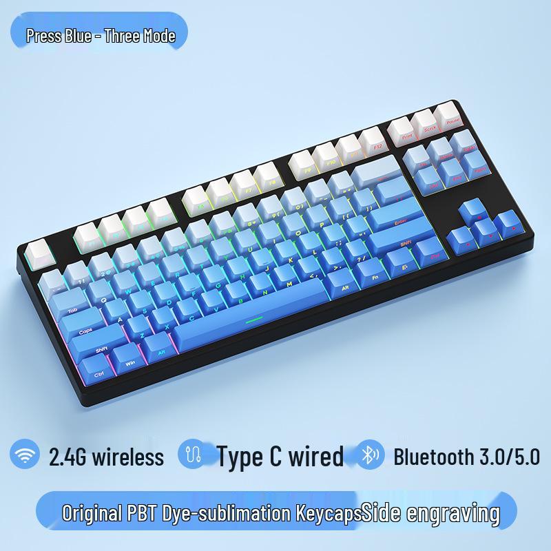 Three-Mode Wireless/Wired Bluetooth Mechanical Keyboard - 87-Key Gradient Side-Engraved Gaming & Office Edition