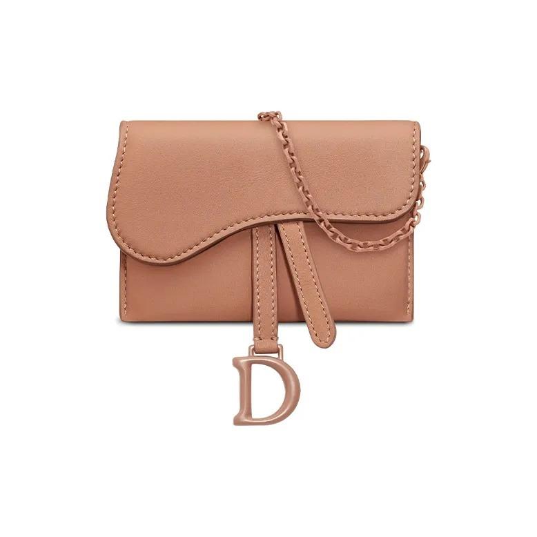 DIOR Saddle Ultra Matte Chain Nano Calfskin Crossbody Clutch Saddle Bag Shoulder Bag Women's Light Brown