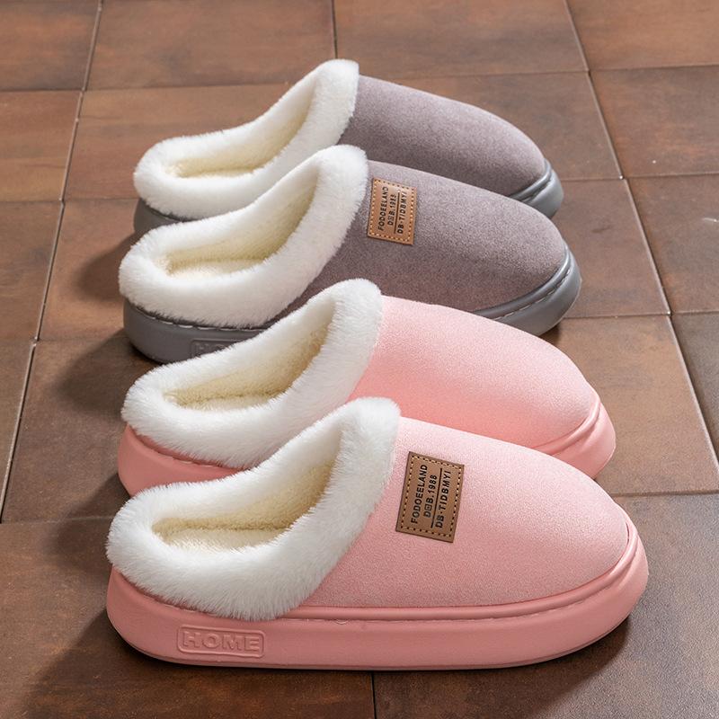 Cotton slippers home autumn and winter thick-soled plush shoes non-slip warm cotton shoes velvet couple cotton mop