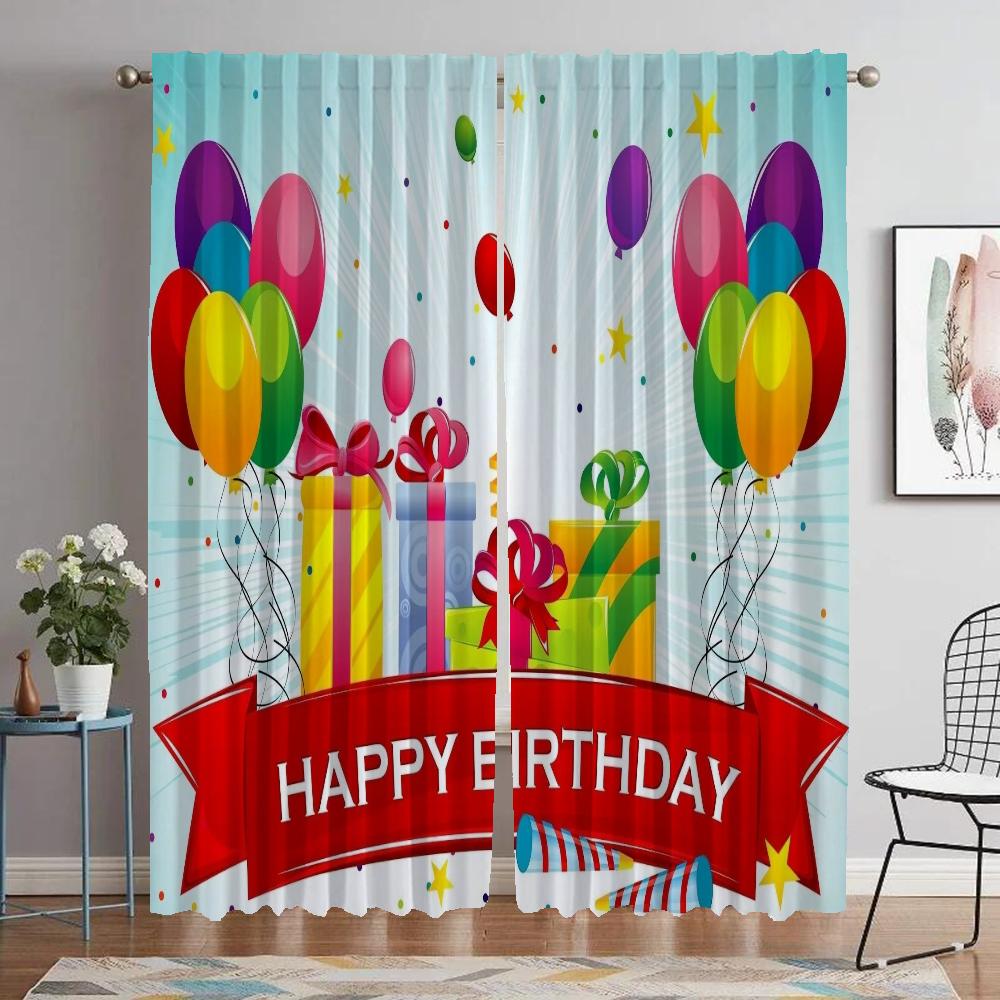 Happy Birthday Partition Home Interior Curtains for Living Room Blackout Curtain Tulle for Bedroom Halloween Decoration Shades