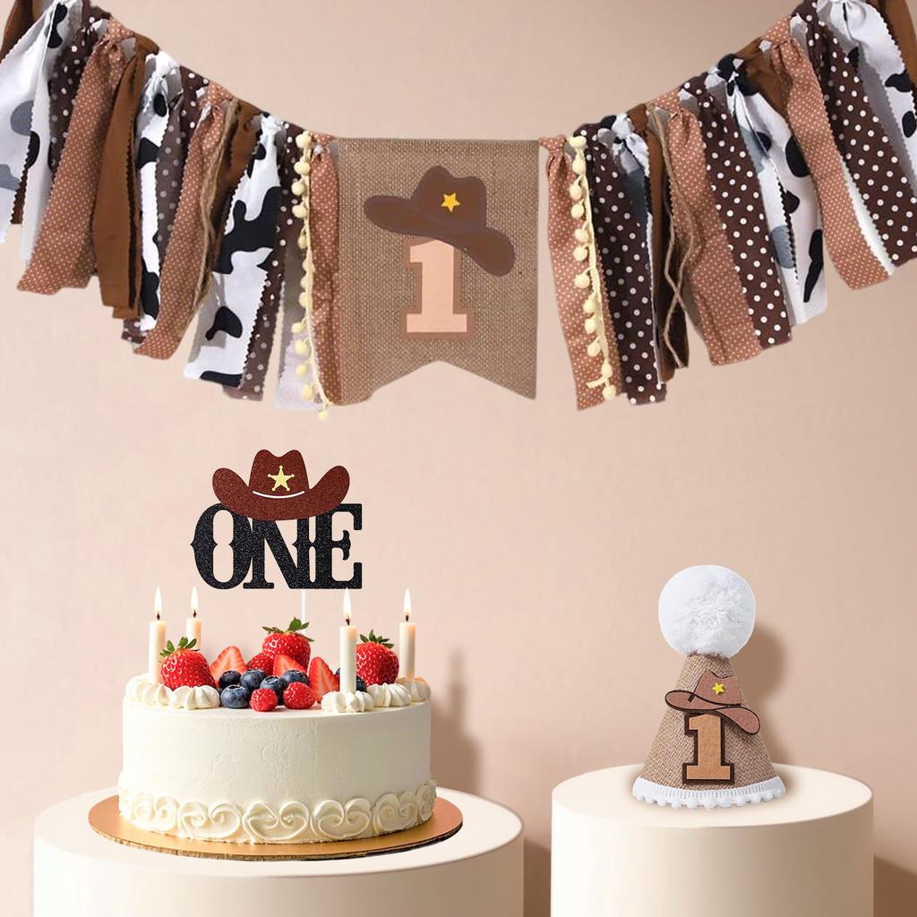Cowboy 1st Birthday Decorations  1st Birthday Party Hat First Birthday High Chair Banner 1st Birthday Cake Topper 1st Birthday D
