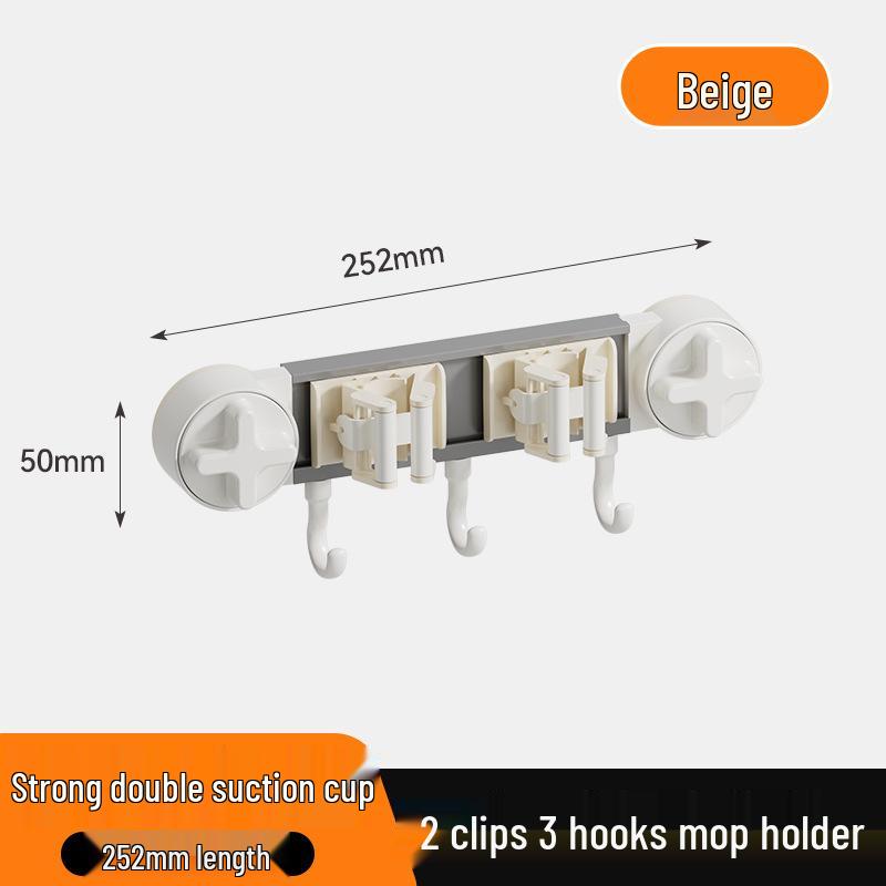 Wall-Mounted Suction Cup Mop & Broom Holder - No Drilling, Light Luxury Storage