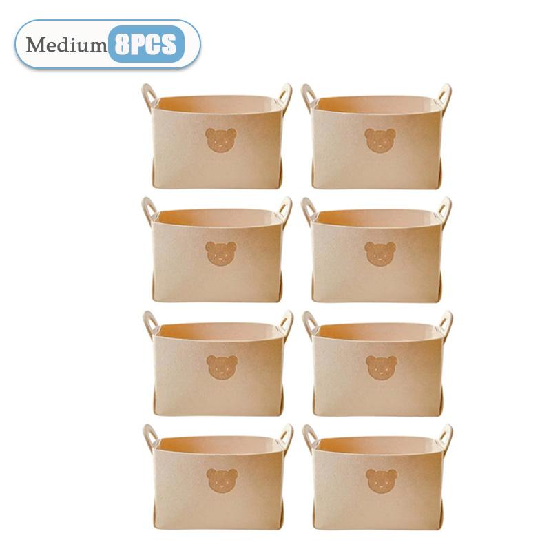1-8PCS Bear Felt Storage Basket Snacks Toys Storage Basket Large Capacity Foldable Clothes Organizer Desktop Sundry Organizer