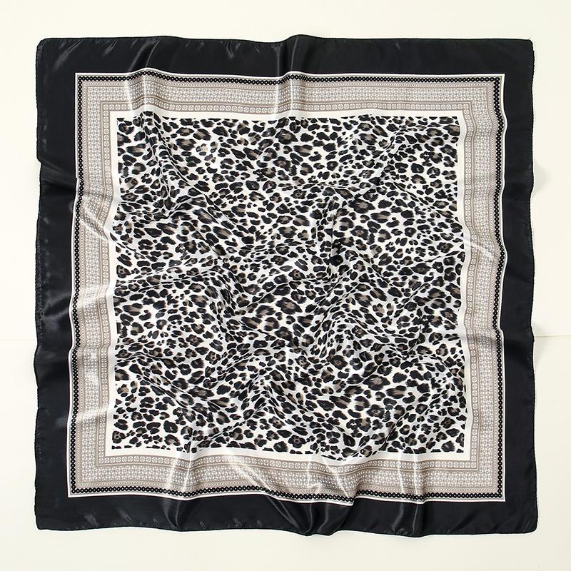 

90*90cm Leopard Print Square Scarf Women Silk Feeling Satin Scarf Hijabs Retro Wine Red Hair Wraps Colorful Frame Floral Turban 90x90cm