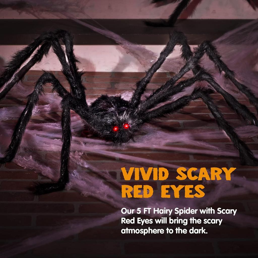 JOYFY 1.5 מטר עכביש גדול קישוטי ליל כל הקדושים לחוץ עכביש ענק לחצר מדשאה גינה פטיו קישוטים מפחידים ליל כל הקדושים בחוץ
