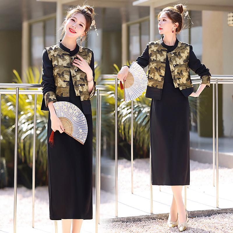 

Весна 2025 Ретро Китайский Стиль Жилет Платье из двух частей YW8988 M (90-105 jin) чёрный