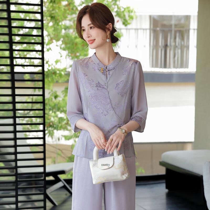 Elegant New Chinese Style Seven-Sleeve Shirt & Pants Set for Women
