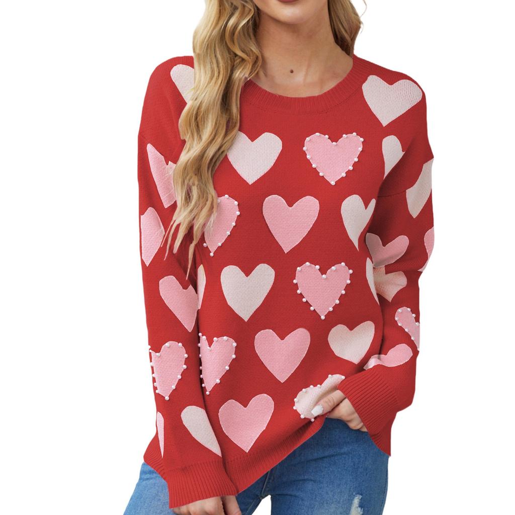 Women's Fashionable Casual Printed Round Neck Pullover Loose Long Sleeved Sweater Top