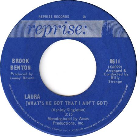 

7inch Record BROOK BENTON - Laura (What s He Got That I Ain t G 0611 REPRISE 1967 Canada Soul/Funk Used