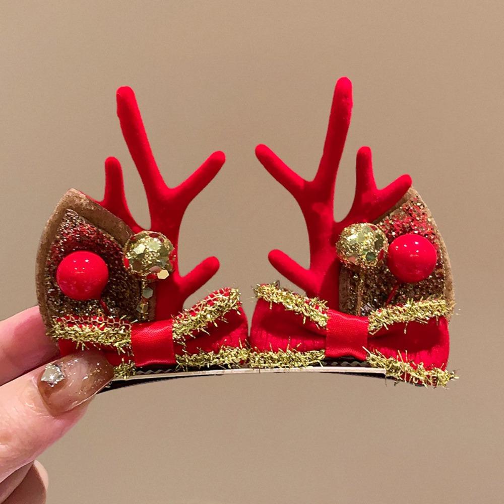 Merry Christmas Decor Christmas Elk Hairpin Sequin Bowknot Children Deer Antler Hair Clip Korean Hair Accessories Star