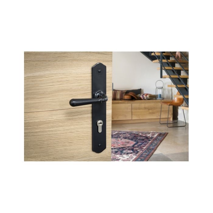 Thirard - ensemble de poignées pour porte d'entrée charon trou de cylindre, carré 7mm, entr'axes 195mm, acier patiné - thirard