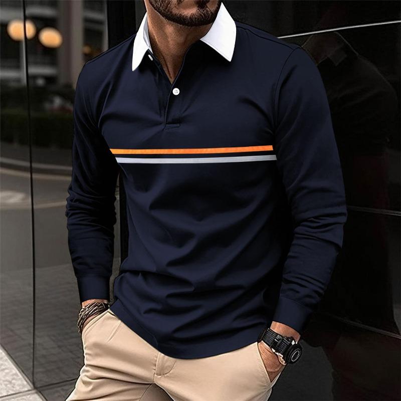 2026 Spring and Autumn Men's Fashion and Casual POLO Shirt Button Long Sleeved Men's Sports Polo Shirt