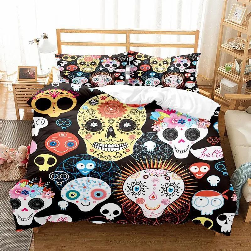 

2/3 Pcs Twin Size Bedding 3D Print Cute Light Bulb Rose Flower Skull For Bed Duvets Cover +Pillowcases Bedclothes Double Single EU single(135x200cm)